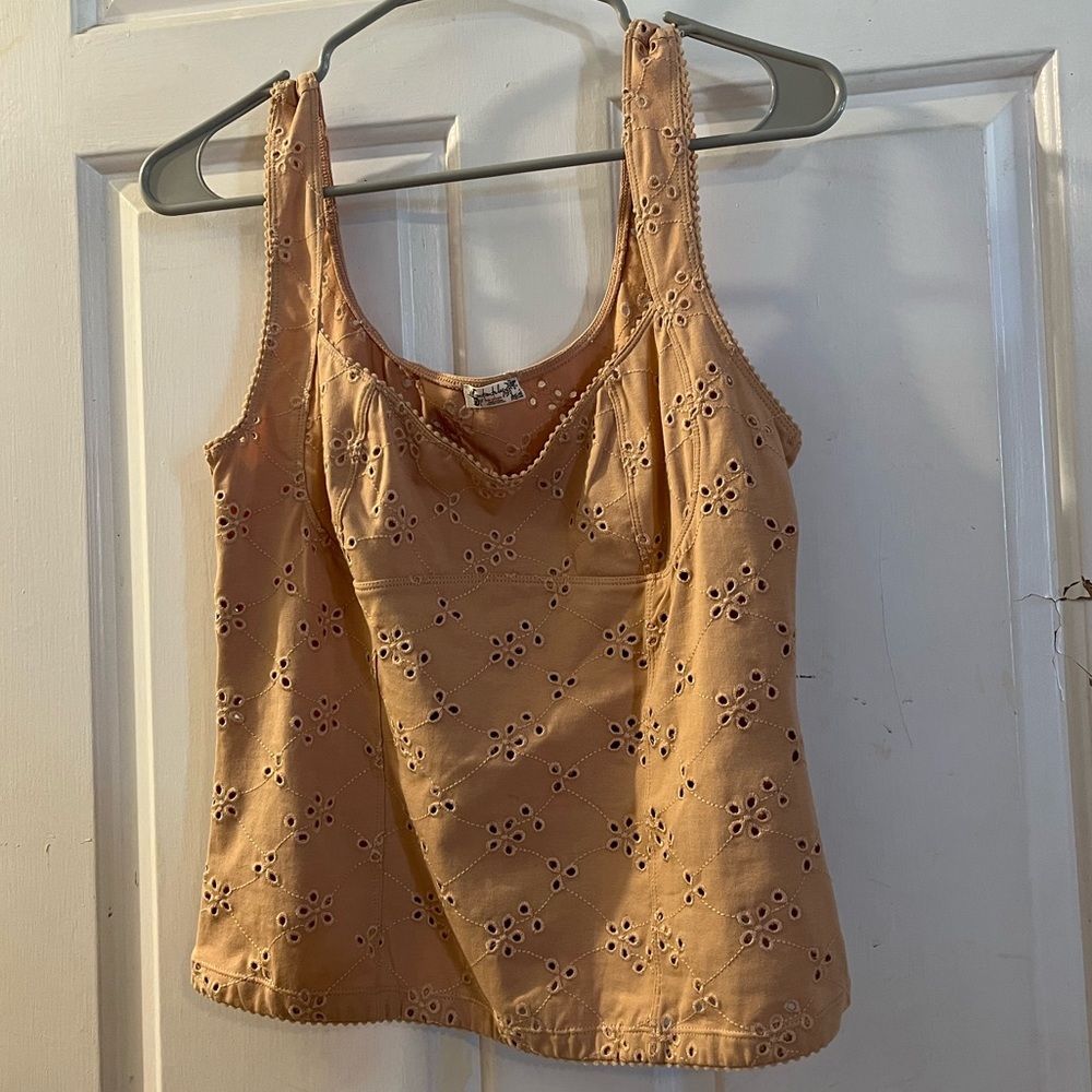 Free People Tan Embroidered Tank Top